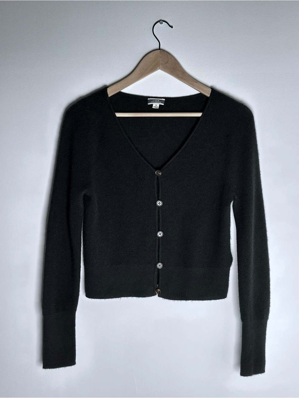 J.Crew 100% Cashmere Black V-Neck Cropped Cardigan Women’s M – Excellent